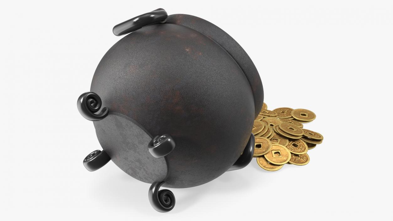 3D Coins Falling Out from Pot