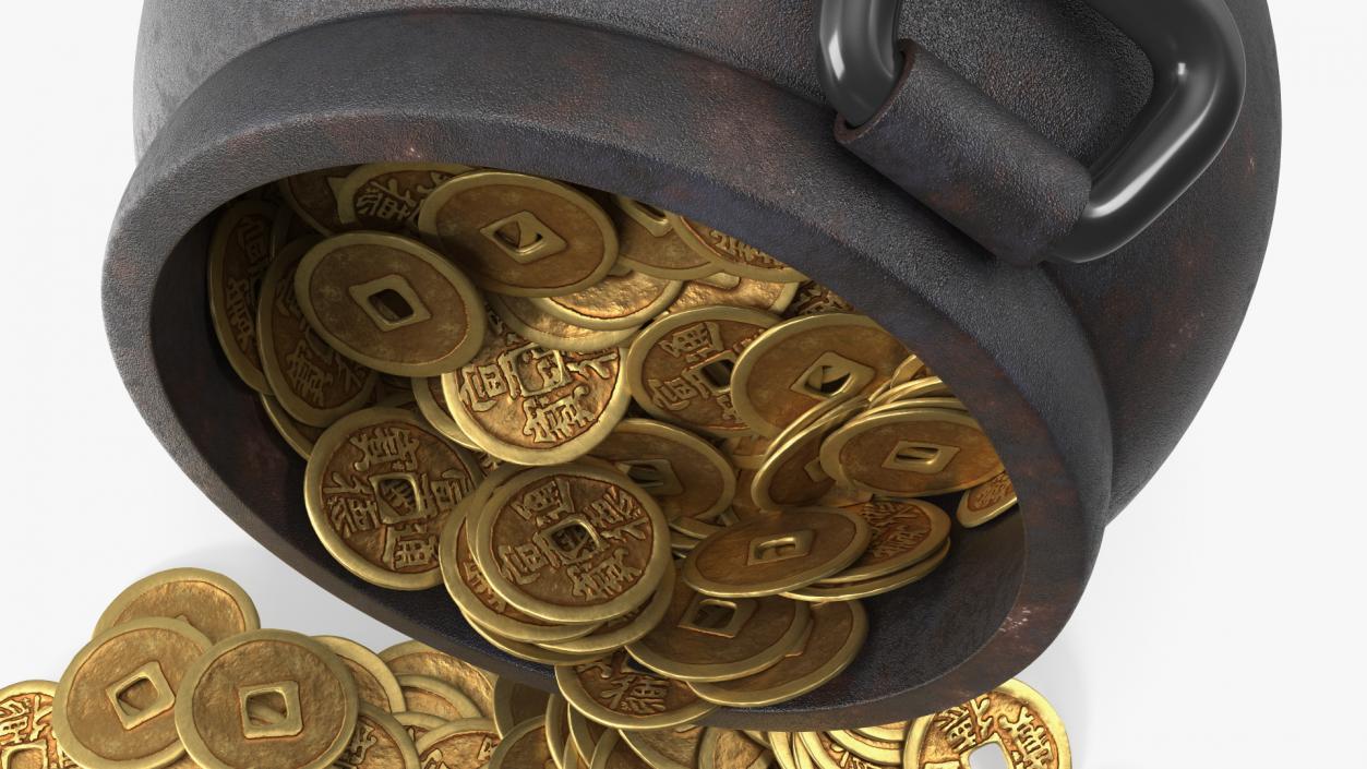 3D Coins Falling Out from Pot