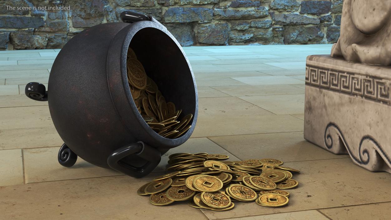 3D Coins Falling Out from Pot