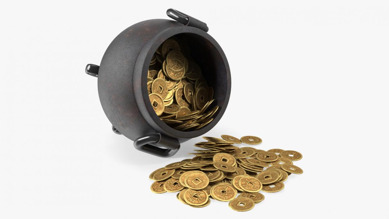 3D Coins Falling Out from Pot