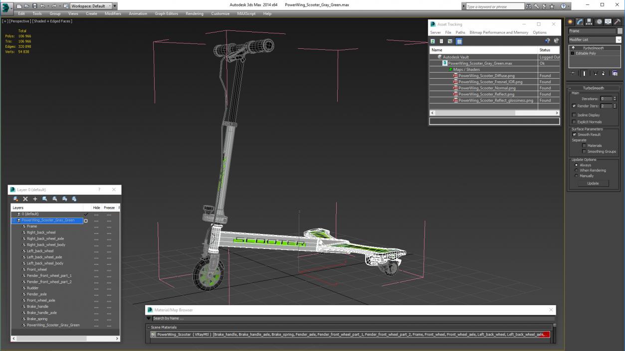 3D PowerWing Scooter Gray Green model