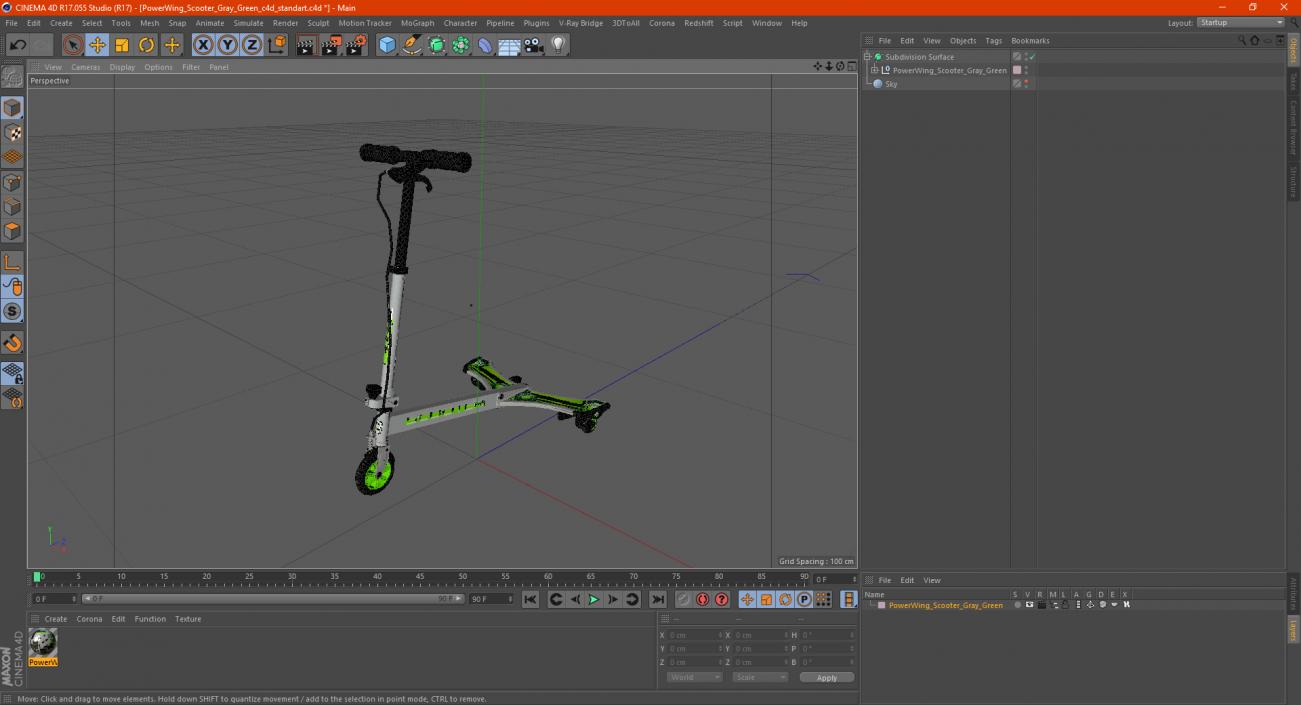 3D PowerWing Scooter Gray Green model