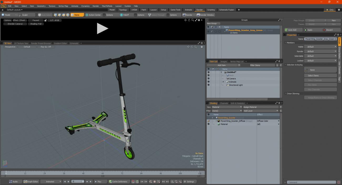 3D PowerWing Scooter Gray Green model