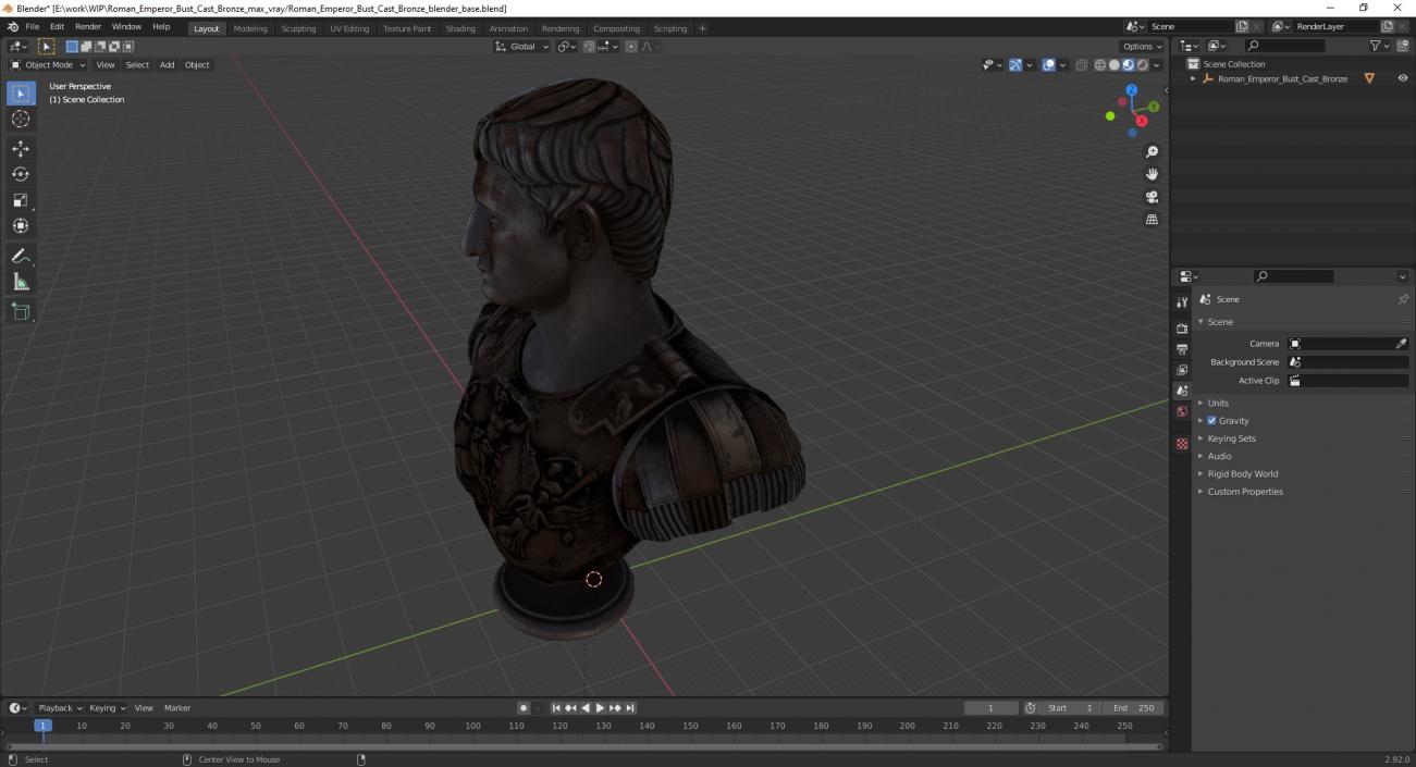 3D model Roman Emperor Bust Cast Bronze