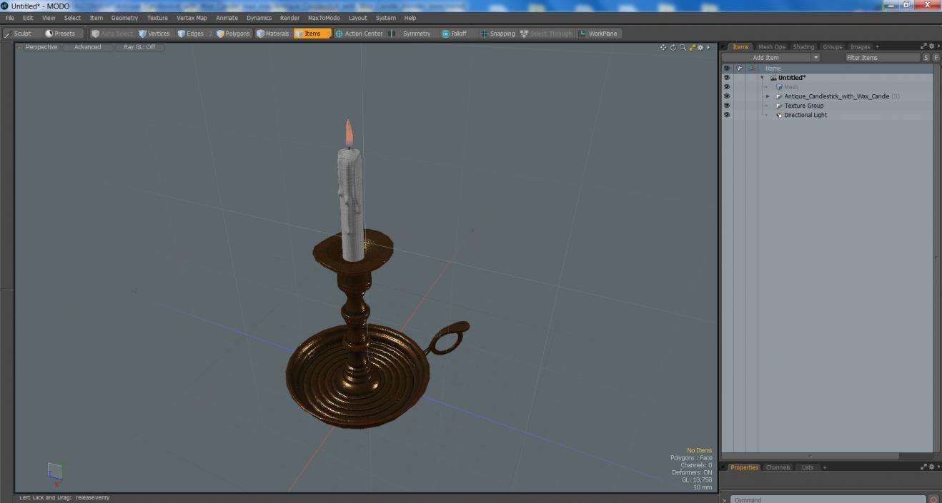 3D model Antique Candlestick with Wax Candle