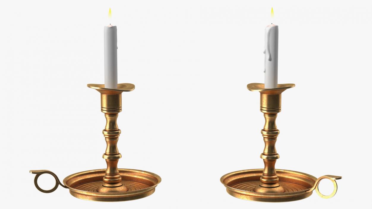 3D model Antique Candlestick with Wax Candle