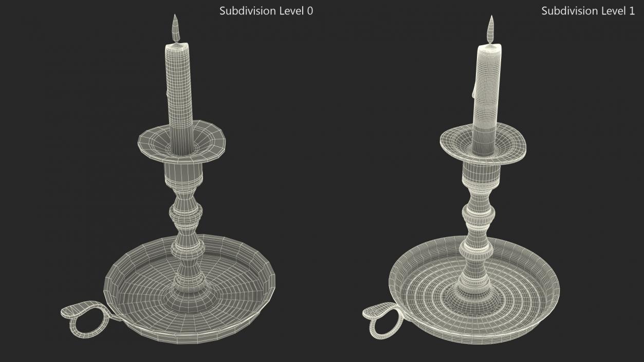 3D model Antique Candlestick with Wax Candle