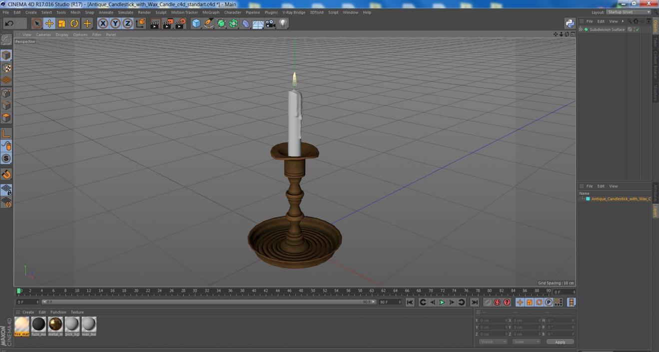 3D model Antique Candlestick with Wax Candle