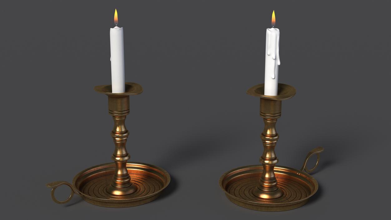 3D model Antique Candlestick with Wax Candle