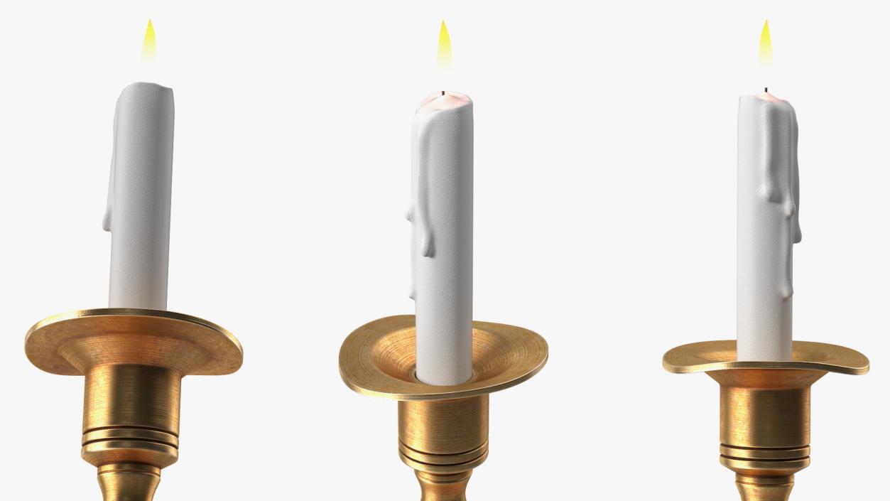 3D model Antique Candlestick with Wax Candle