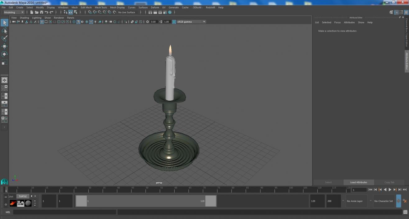 3D model Antique Candlestick with Wax Candle