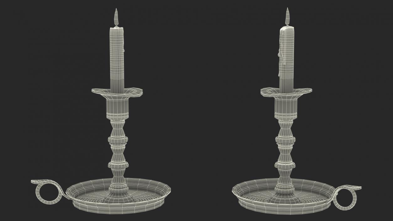 3D model Antique Candlestick with Wax Candle