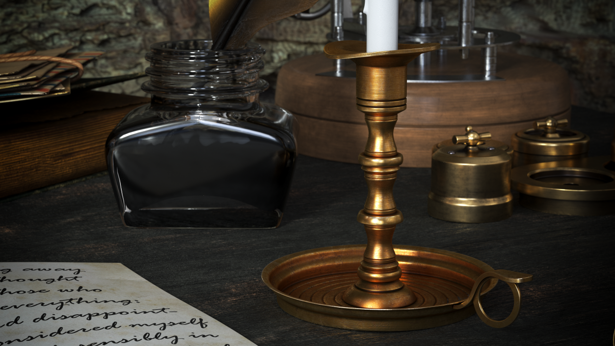 3D model Antique Candlestick with Wax Candle