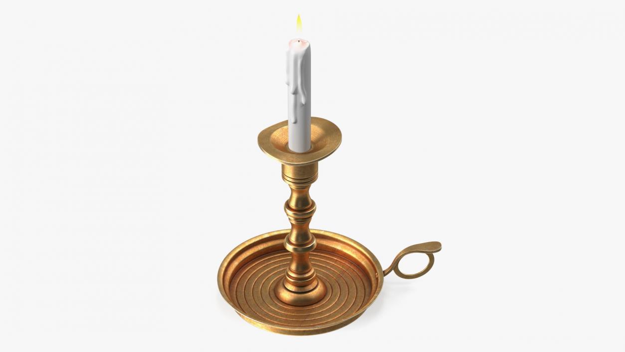 3D model Antique Candlestick with Wax Candle