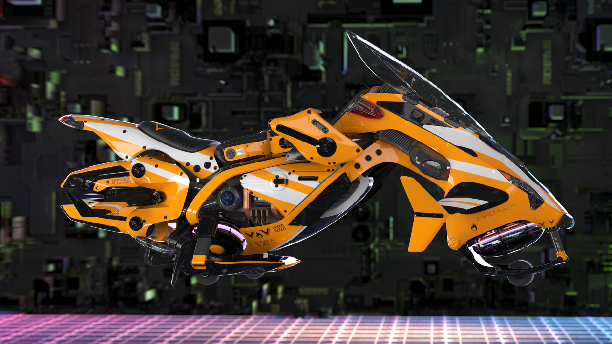 Scifi Fly Motorcycle Yellow 3D