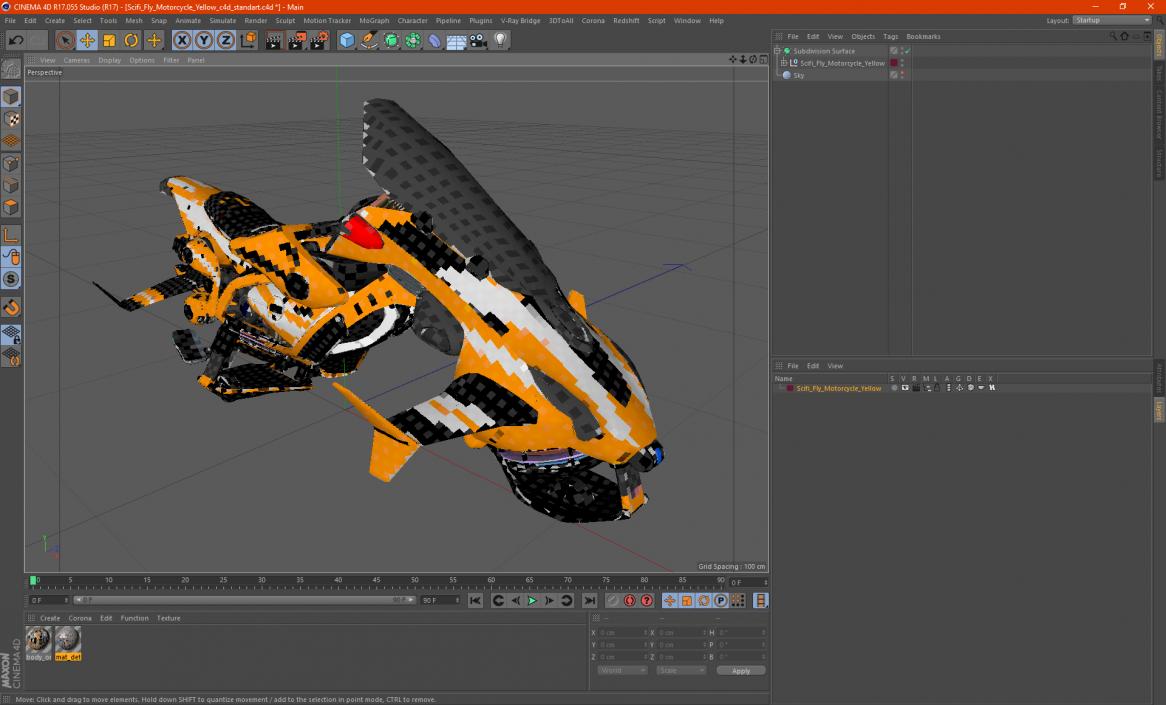 Scifi Fly Motorcycle Yellow 3D