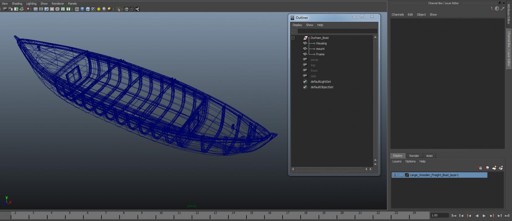 3D model Large Wooden Freight Boat