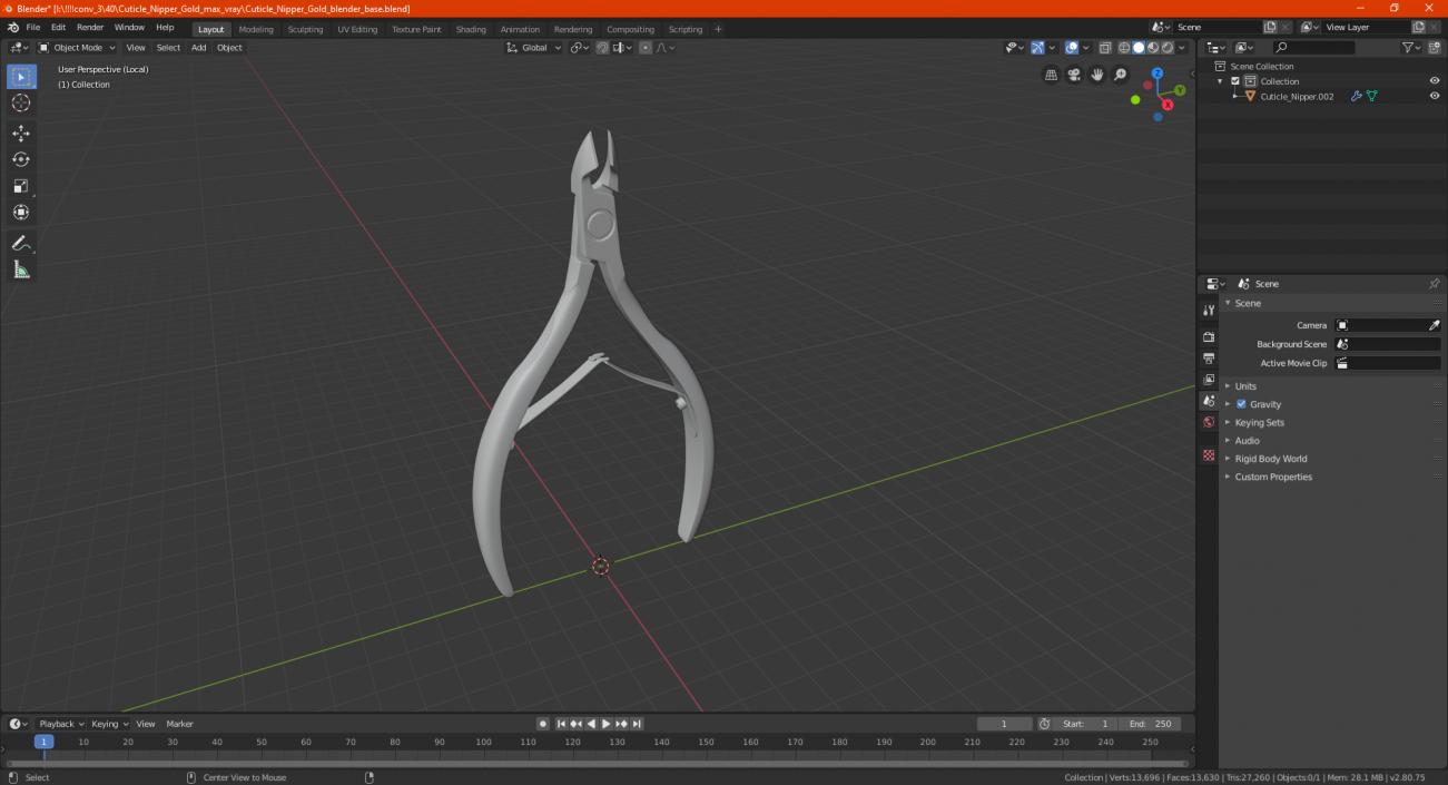 Cuticle Nipper Gold 3D model