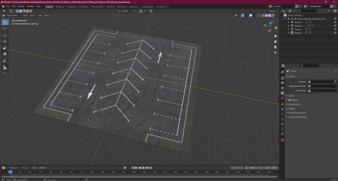 Empty Street Parking 26 Spaces Old 3D model