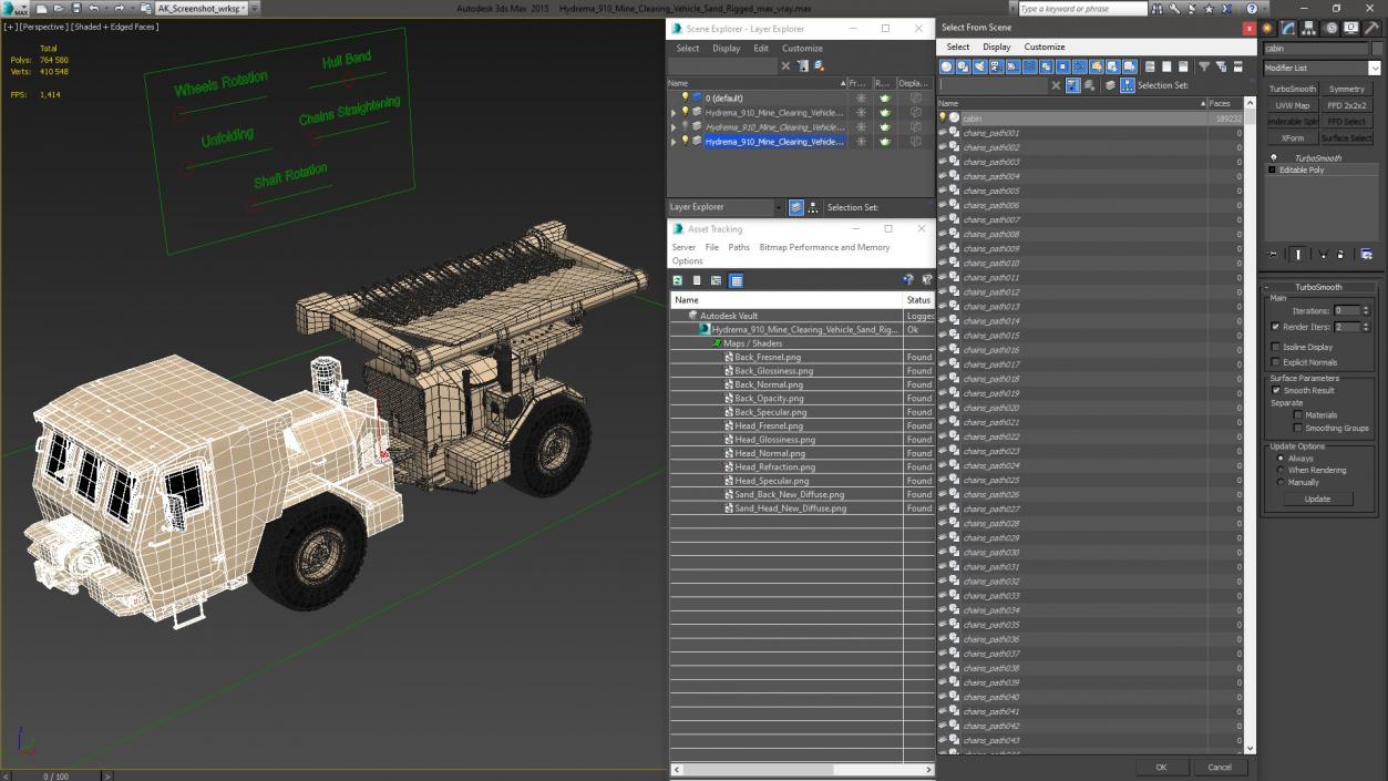 3D model Hydrema 910 Mine Clearing Vehicle Sand Rigged