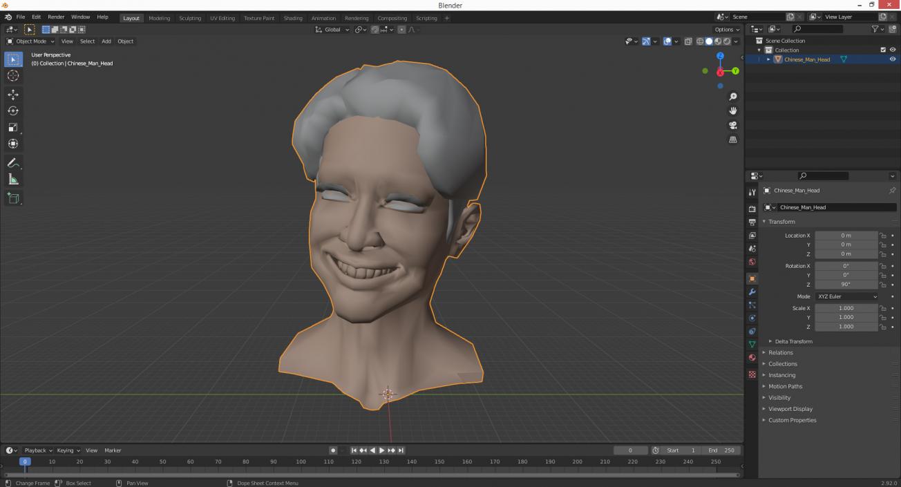 3D Chinese Man Head