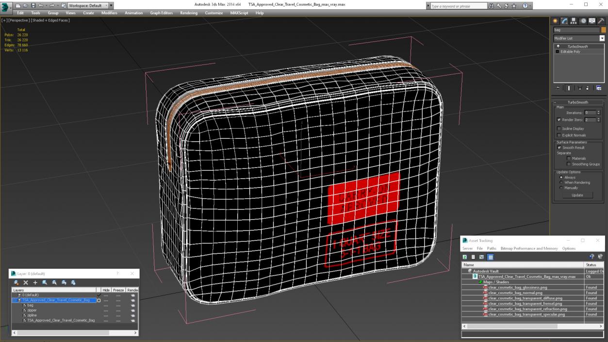 3D TSA Approved Clear Travel Cosmetic Bag model