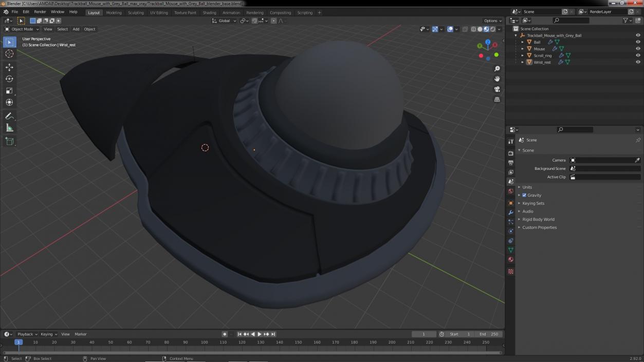 3D model Trackball Mouse with Grey Ball