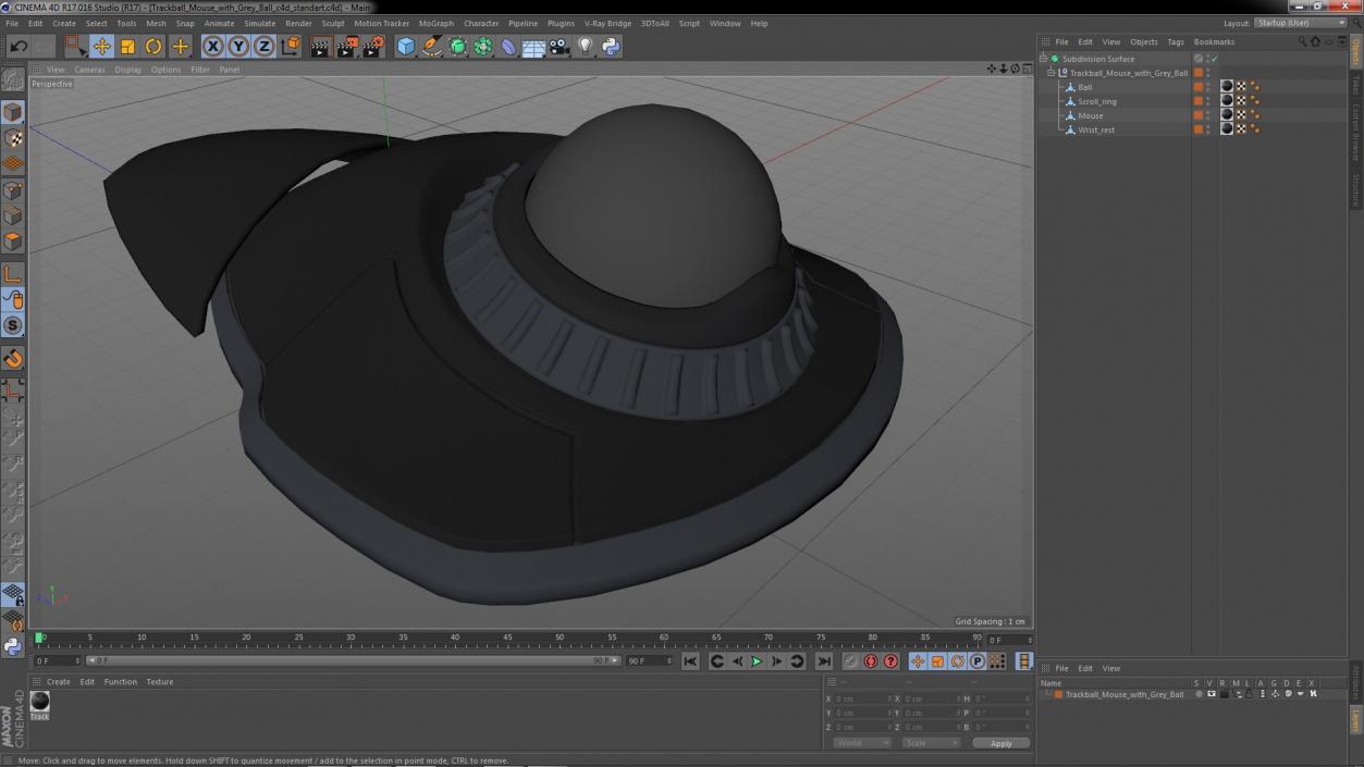 3D model Trackball Mouse with Grey Ball