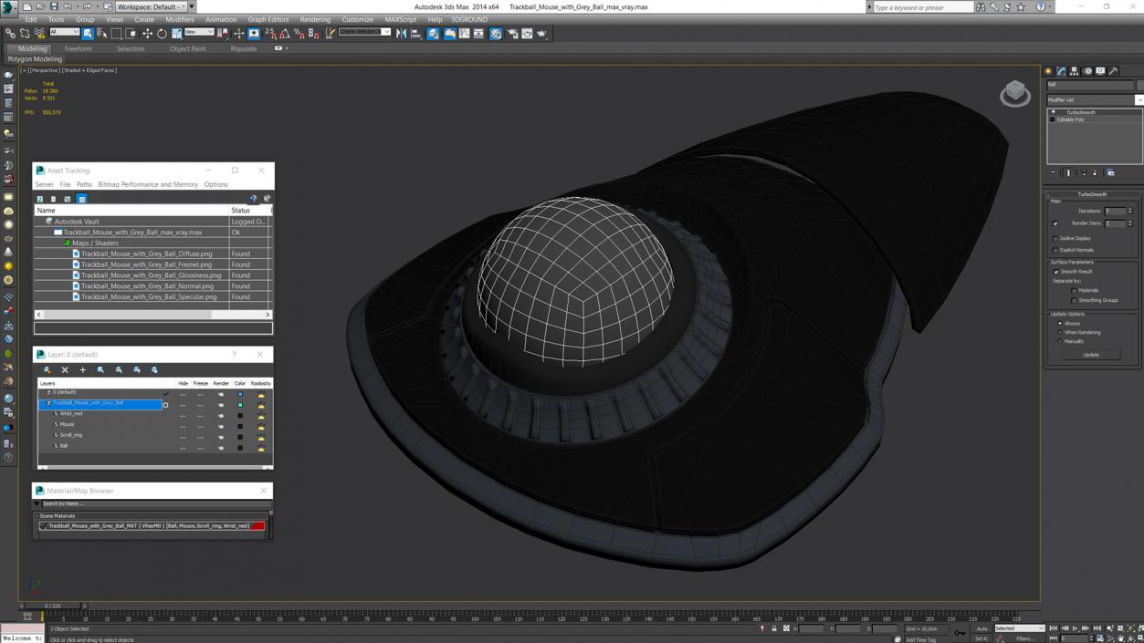 3D model Trackball Mouse with Grey Ball
