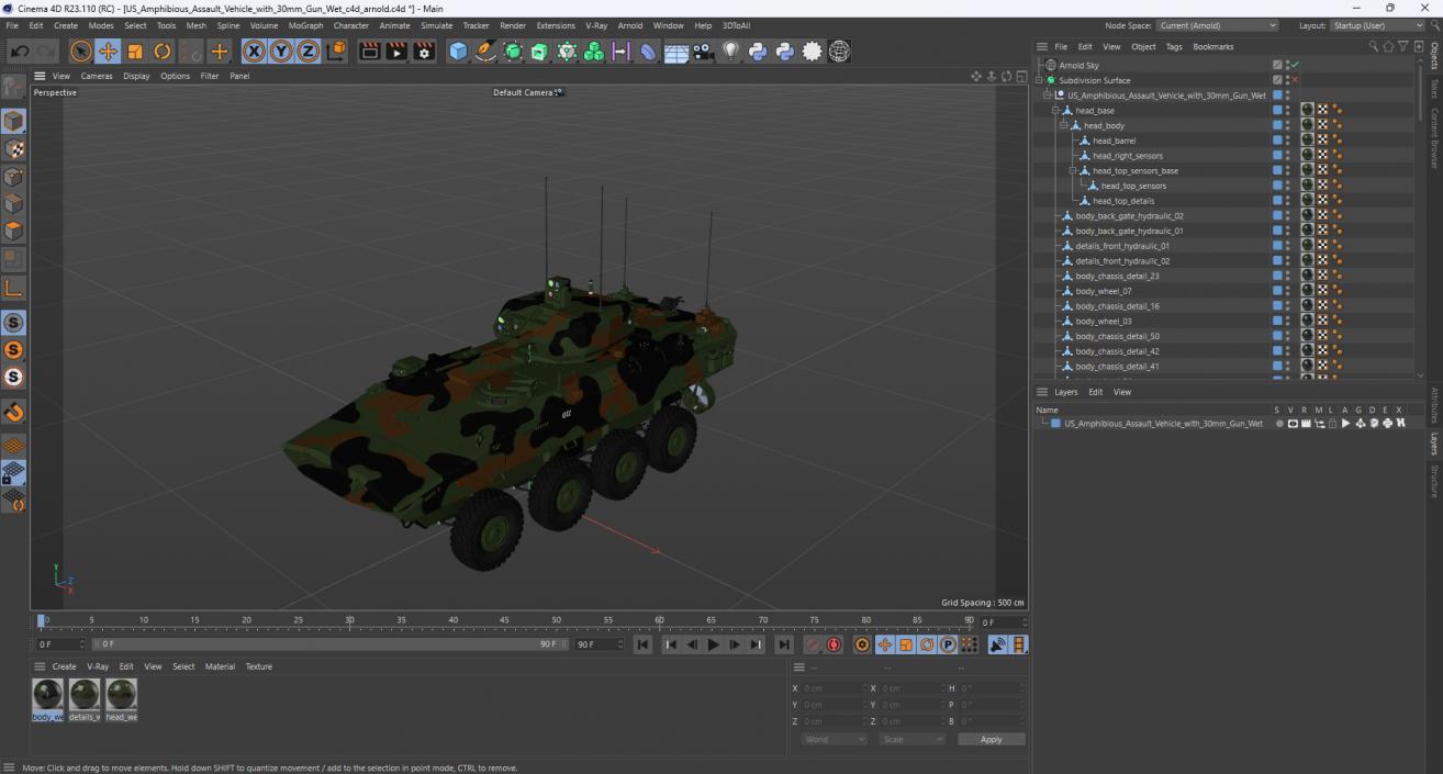 US Amphibious Assault Vehicle with 30mm Gun Wet 3D