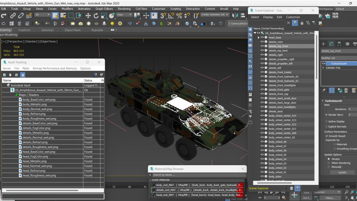 US Amphibious Assault Vehicle with 30mm Gun Wet 3D