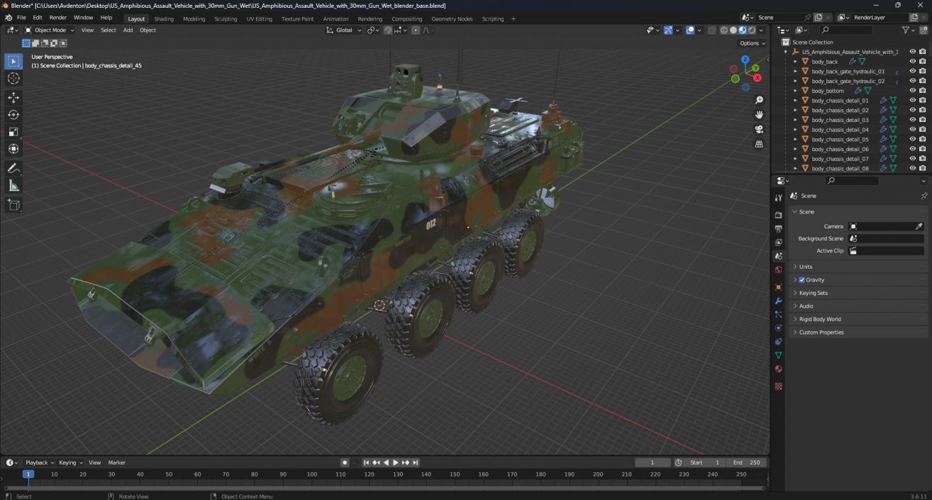 US Amphibious Assault Vehicle with 30mm Gun Wet 3D