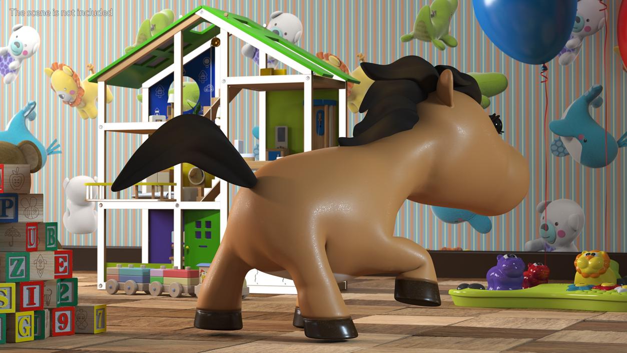 Brown Cartoon Horse Walking Pose 3D