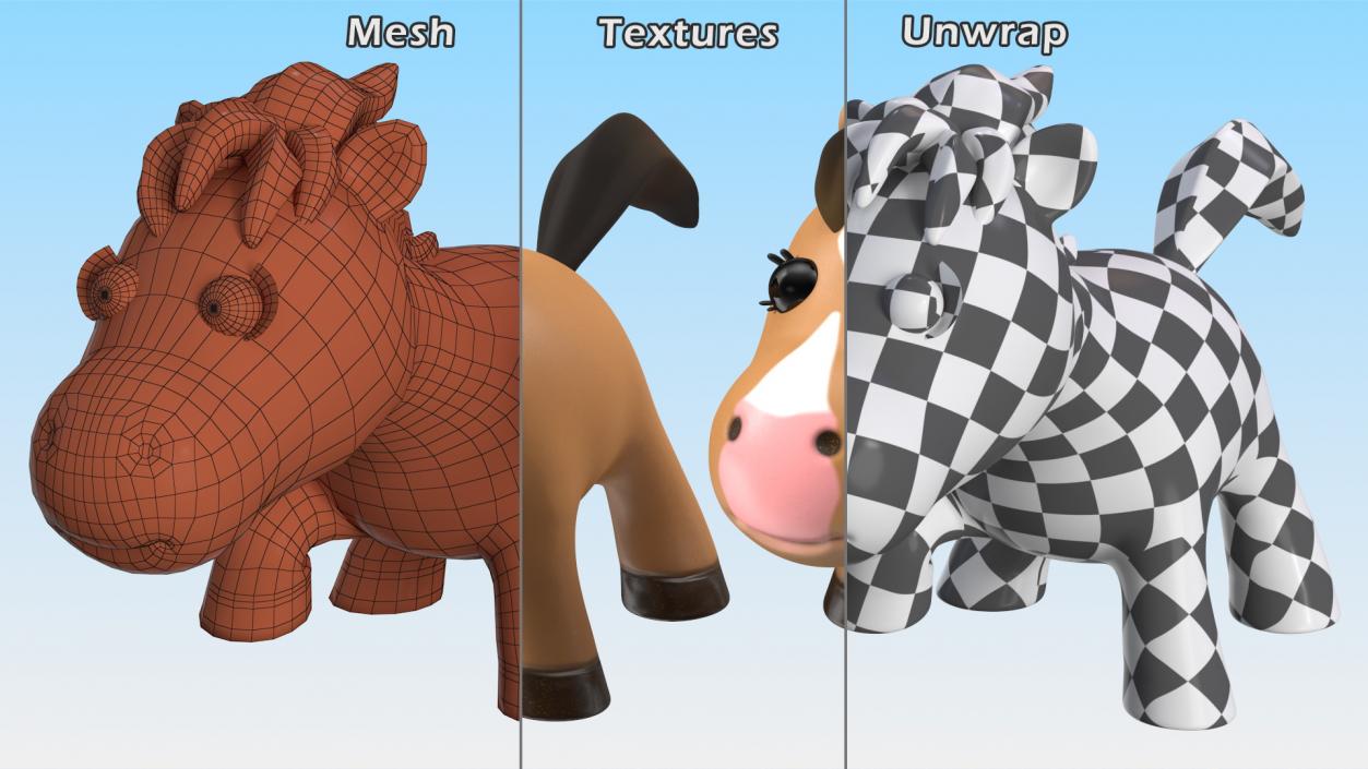 Brown Cartoon Horse Walking Pose 3D