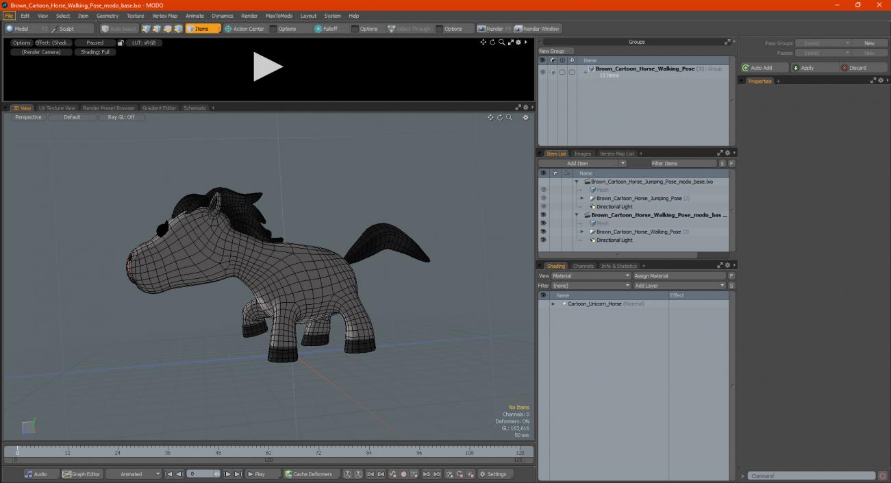 Brown Cartoon Horse Walking Pose 3D