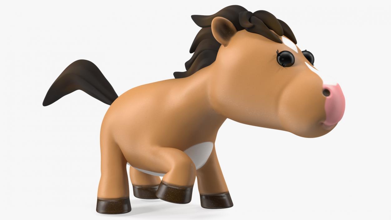 Brown Cartoon Horse Walking Pose 3D