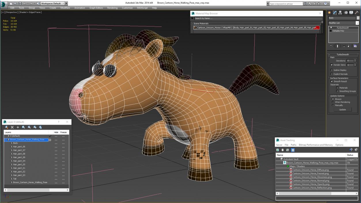 Brown Cartoon Horse Walking Pose 3D