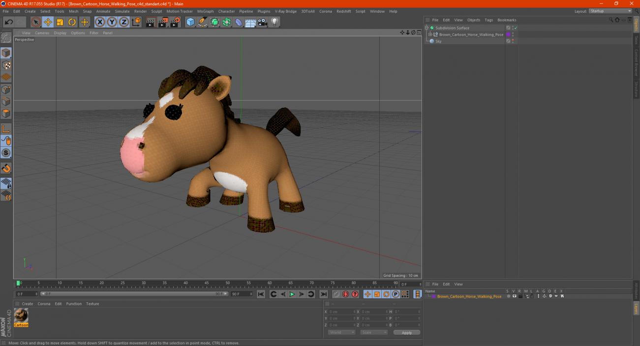 Brown Cartoon Horse Walking Pose 3D