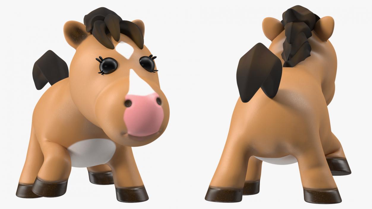 Brown Cartoon Horse Walking Pose 3D