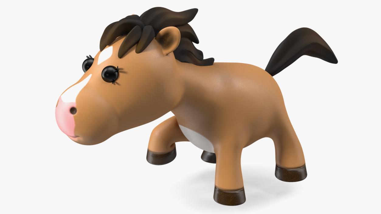 Brown Cartoon Horse Walking Pose 3D