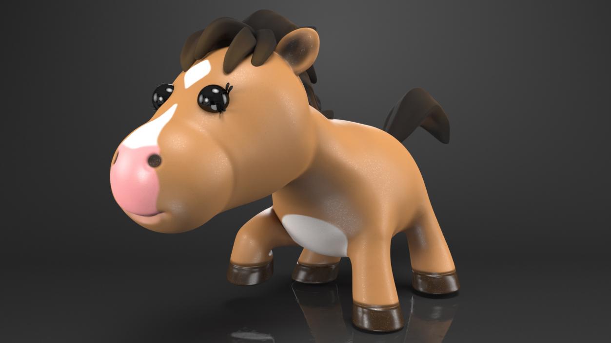 Brown Cartoon Horse Walking Pose 3D