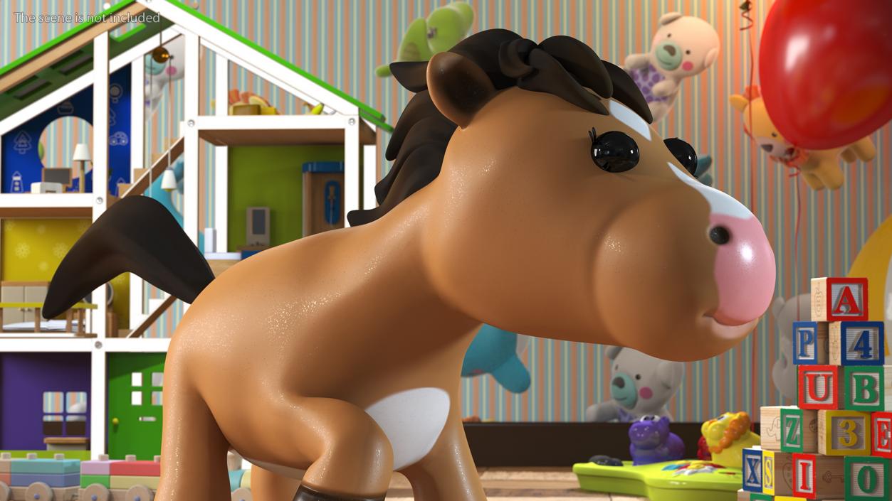 Brown Cartoon Horse Walking Pose 3D