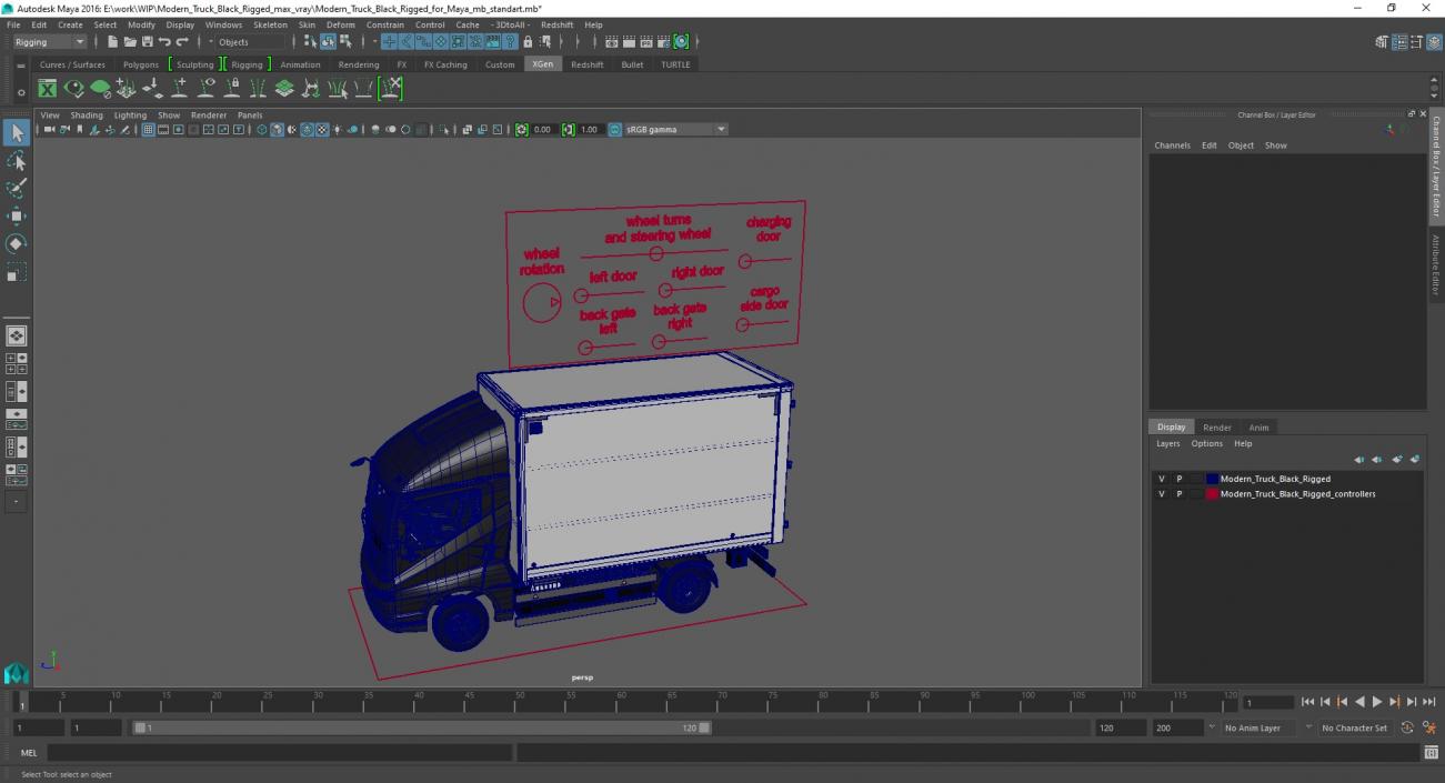 Modern Truck Black Rigged for Maya 3D model