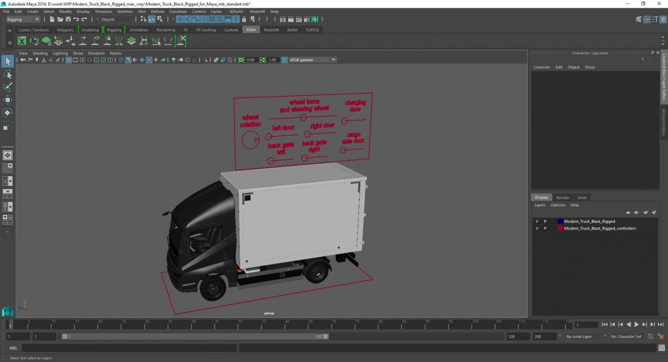 Modern Truck Black Rigged for Maya 3D model