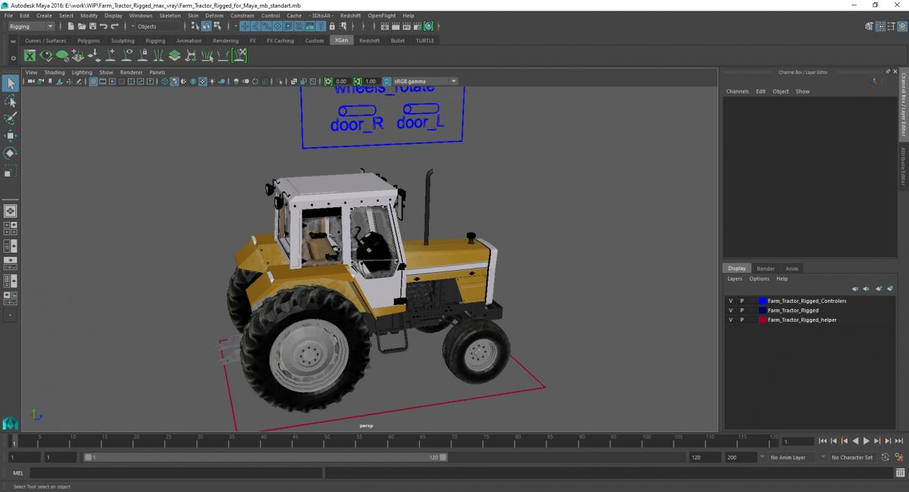 3D Farm Tractor Rigged for Maya model