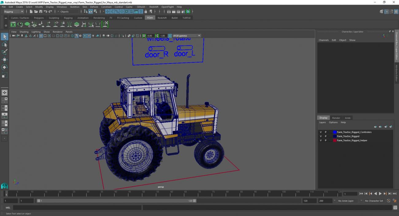 3D Farm Tractor Rigged for Maya model