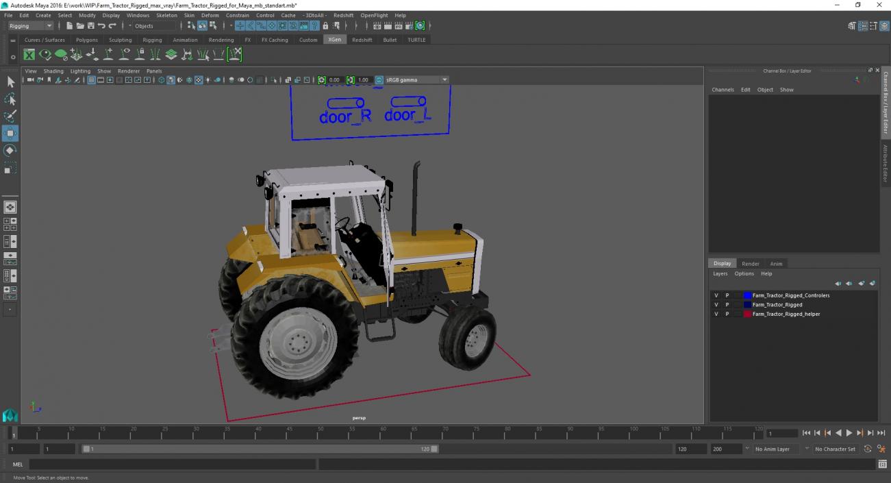 3D Farm Tractor Rigged for Maya model