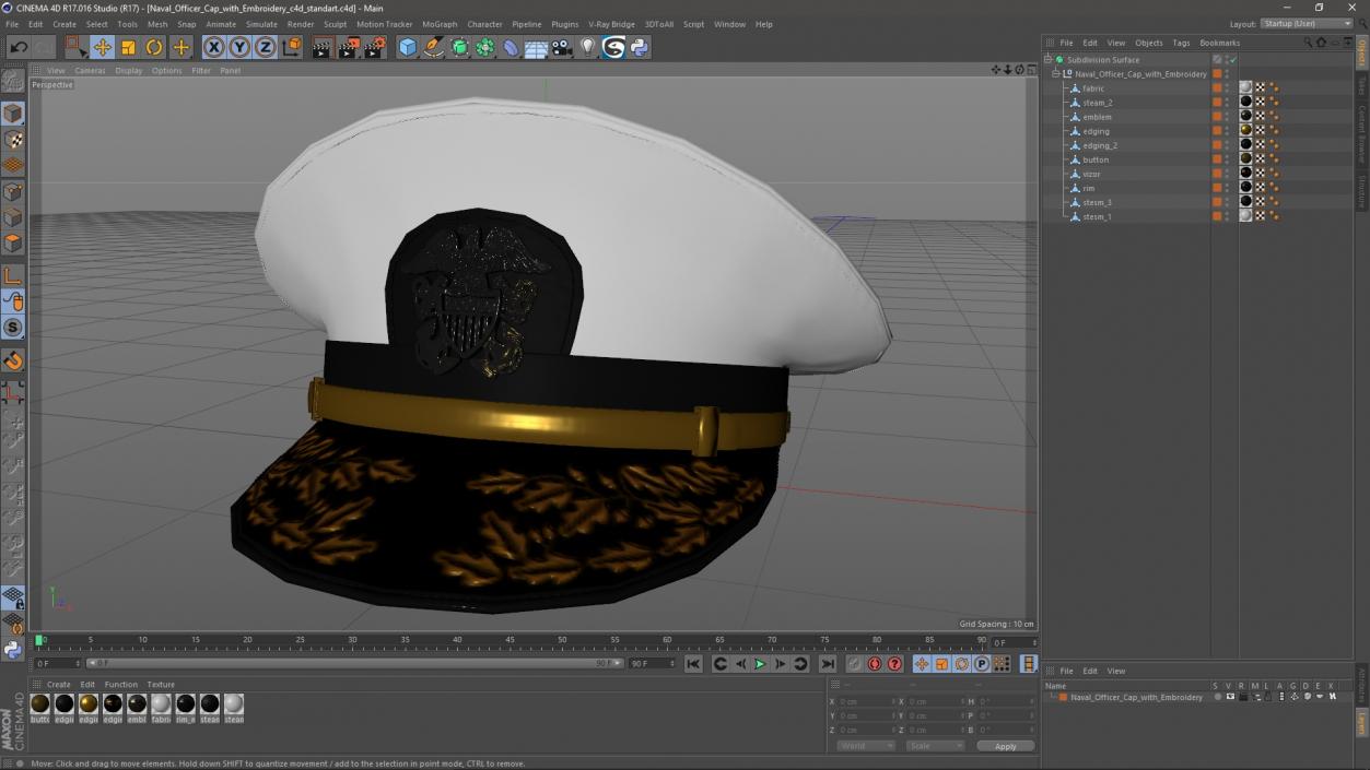 3D Naval Officer Cap with Embroidery model