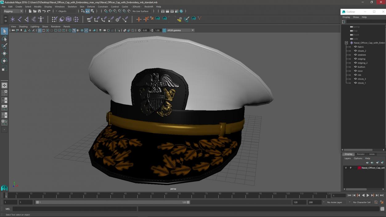 3D Naval Officer Cap with Embroidery model