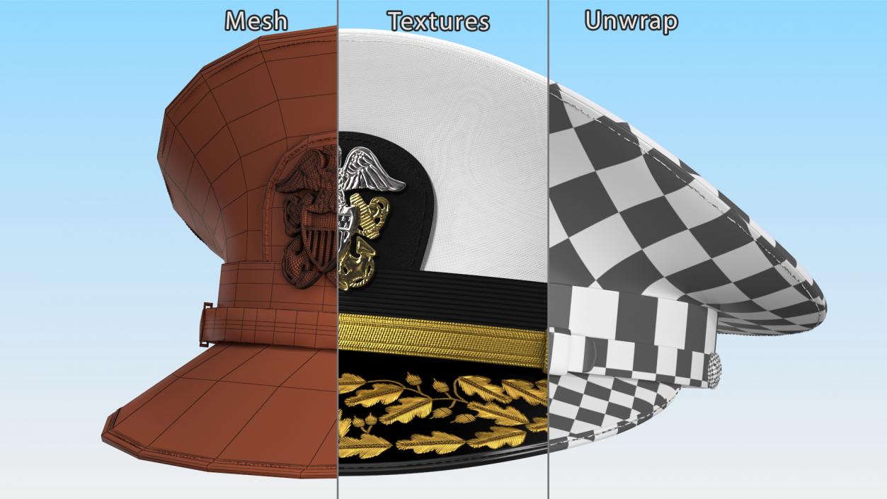 3D Naval Officer Cap with Embroidery model